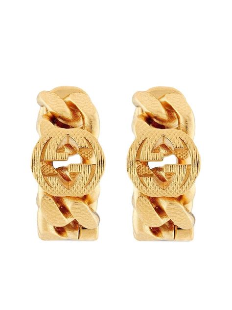 hoop gucci earrings gold|Gucci interlocking earrings gold.